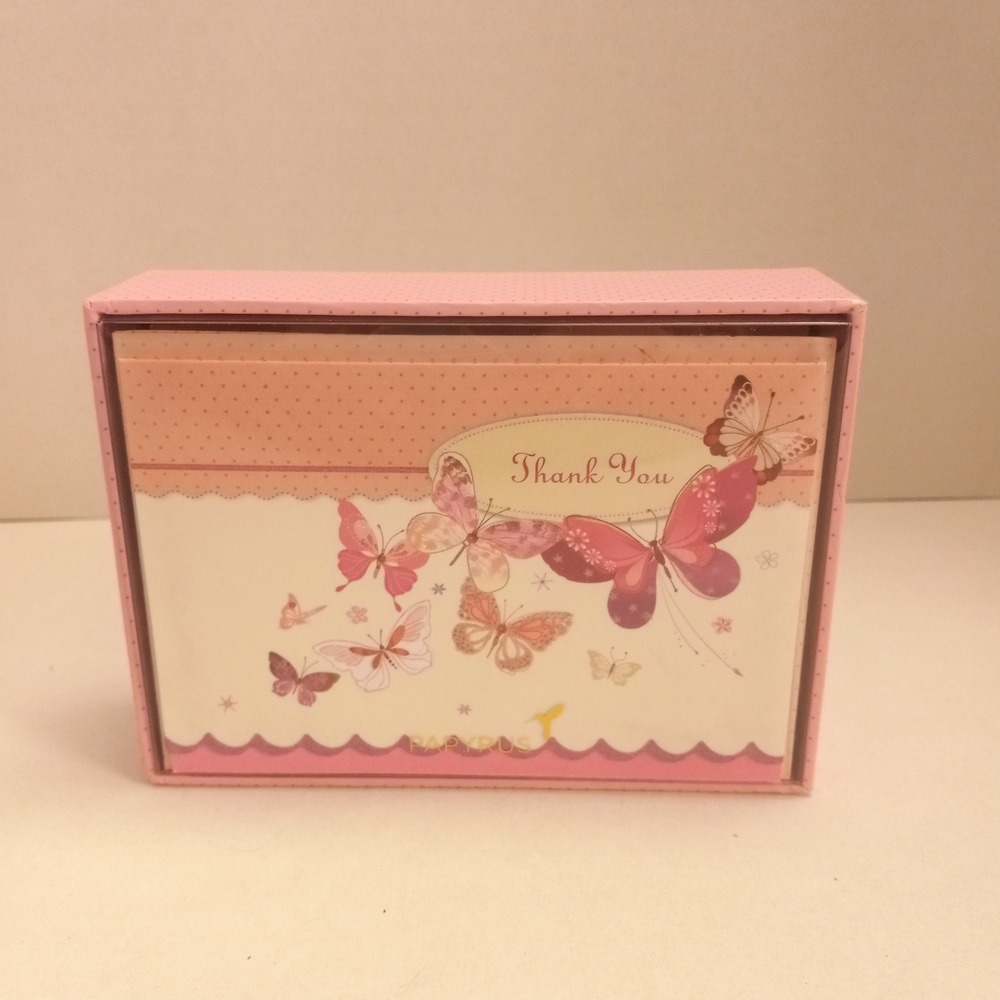Papyrus Thank You Cards Boxed Set 14ct Butterfly Glitter Scalloped Lynn Horrabin
